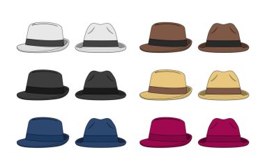 Fedora şapka vektör şablonu çizim seti