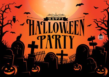 Cadılar Bayramı parti vektör illüstrasyonu. Poster (pilot) şablon tasarımı (metin alanı) 