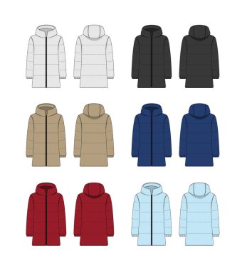 Down coat ( puffer coat ) vector template illustration set clipart