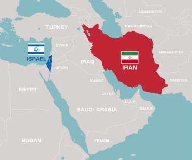 Ortadoğu haritası illüstrasyonu (İran ve İsrail savaşı) = 124; İngilizce ülke isimleri