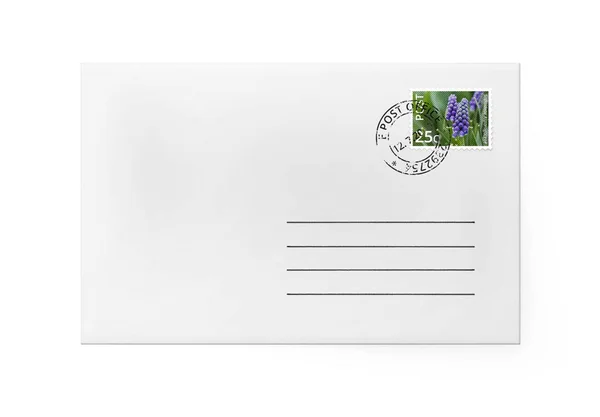 Envelope Papel Branco Para Letra Lado Frontal Com Carimbo — Fotografia de Stock