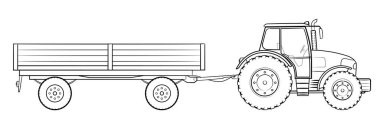 Römorklu çiftlik traktörü - bir aracın vektör çizimi.