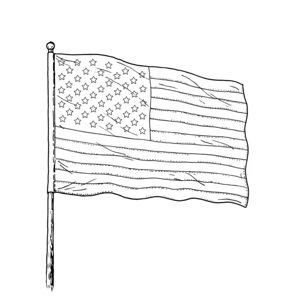 Amerikanische Flaggenzeichnung Jahrgangsähnliche Abbildung Der Flagge Der Usa Monochromatische Kontur — Stockvektor
