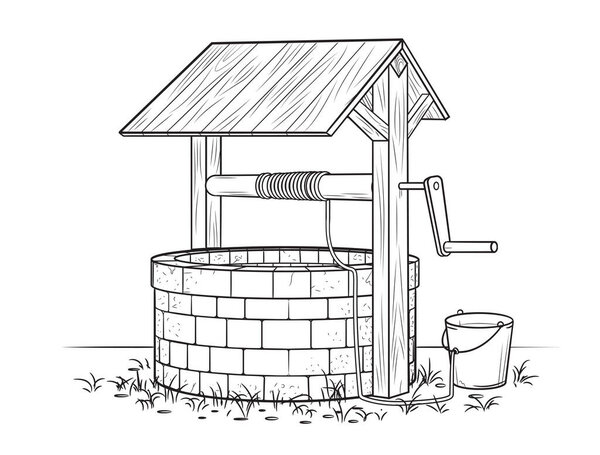 Водяные скважины - набросок иллюстрации инфраструктуры доступа к воде
