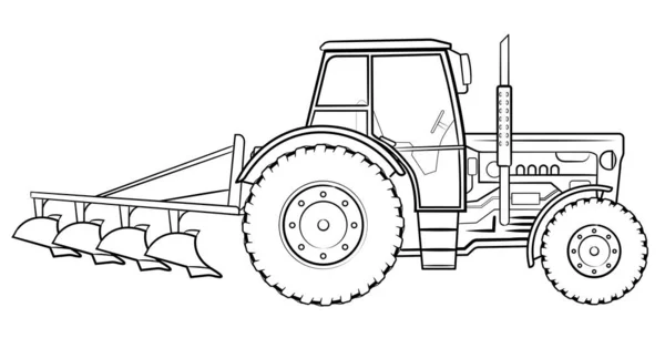 Фермерский Трактор Плугом Векторная Иллюстрация Автомобиля — стоковый вектор