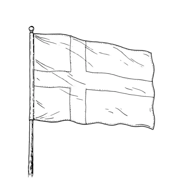 Flag Sweden Denmark Drawing Vintage Illustration Colour Flag Contour White — Stock Vector
