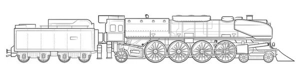 蒸汽机车 带有老旧车辆的精美图解 — 图库矢量图片
