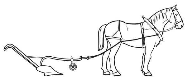 Plow Cavalo Esboço Estoque Ilustração —  Vetores de Stock