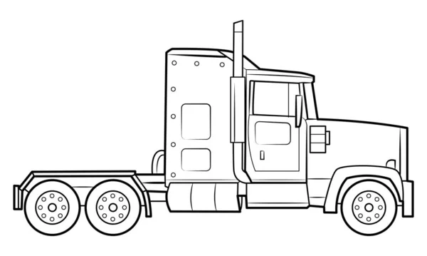 American Classic Long Haul Truck Illustration Simple Line Art Contour — Stock Vector