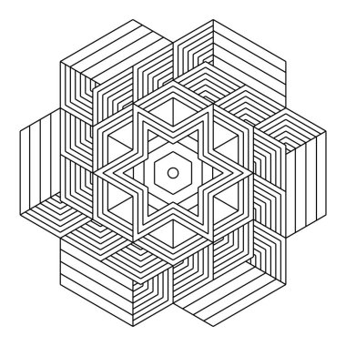 Yetişkinler için kolay renklendirme sayfaları. Geometrik soyut mandala boyama sayfası. Altıgen şeklinde basit bir mandala. EPS 8. 668 numara.