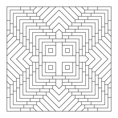 Yetişkinler için kolay renklendirme sayfaları. Geometrik soyut fayans deseninin renklendirme sayfası. EPS 8. 717 numara.