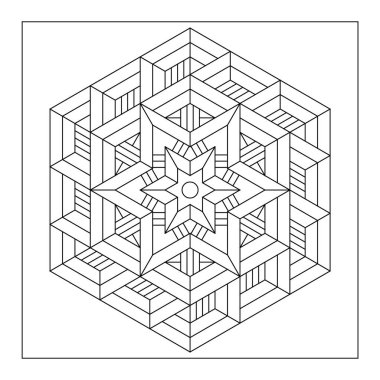Yetişkinler için kolay renklendirme sayfaları. Geometrik soyut mandala boyama sayfası. Altıgen şeklinde basit bir mandala. EPS 8. 731 numara.