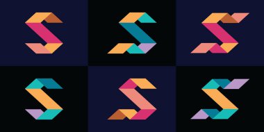 Katlanmış kağıt veya kurdele biçiminde S harfi logosu koleksiyonu.