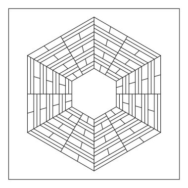 Yetişkinler için kolay renklendirme sayfaları. Geometrik soyut mandalın renklendirme sayfası. Altıgen şeklinde basit mandala. EPS 8. 778 numara.