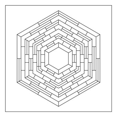 Yetişkinler için kolay renklendirme sayfaları. Geometrik soyut mandalın renklendirme sayfası. Altıgen şeklinde basit mandala. EPS 8. 777 numara.