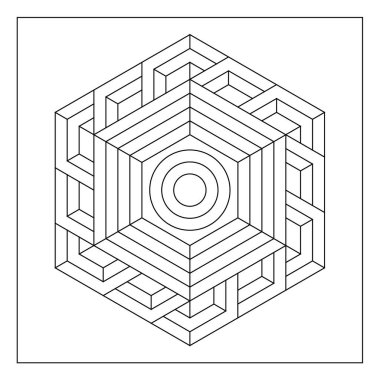 Yetişkinler için kolay renklendirme sayfaları. Geometrik soyut mandalın renklendirme sayfası. Altıgen şeklinde basit mandala. EPS 8. 774 numara.