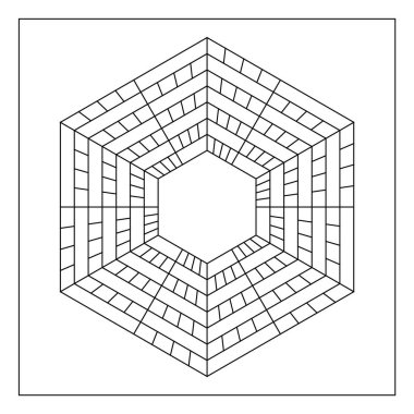 Yetişkinler için kolay renklendirme sayfaları. Geometrik soyut mandalın renklendirme sayfası. Altıgen şeklinde basit mandala. EPS 8. 779 numara.