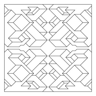 Yetişkinler için kolay renklendirme sayfaları. Geometrik üç boyutlu soyut fayans deseninin renklendirme sayfası. EPS 8. 791 numara.