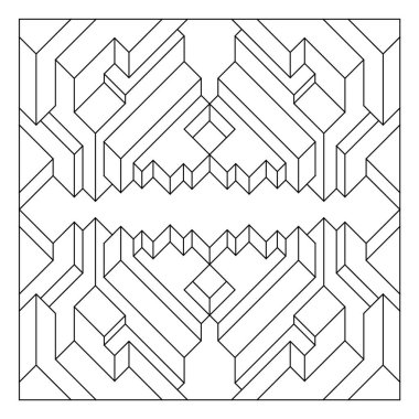 Yetişkinler için kolay renklendirme sayfaları. Geometrik üç boyutlu soyut fayans deseninin renklendirme sayfası. EPS 8. 793 numara.