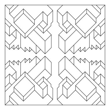 Yetişkinler için kolay renklendirme sayfaları. Geometrik üç boyutlu soyut fayans deseninin renklendirme sayfası. EPS 8. 789 numara.