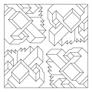 Yetişkinler için kolay renklendirme sayfaları. Geometrik üç boyutlu soyut fayans deseninin renklendirme sayfası. EPS 8. 790 numara.