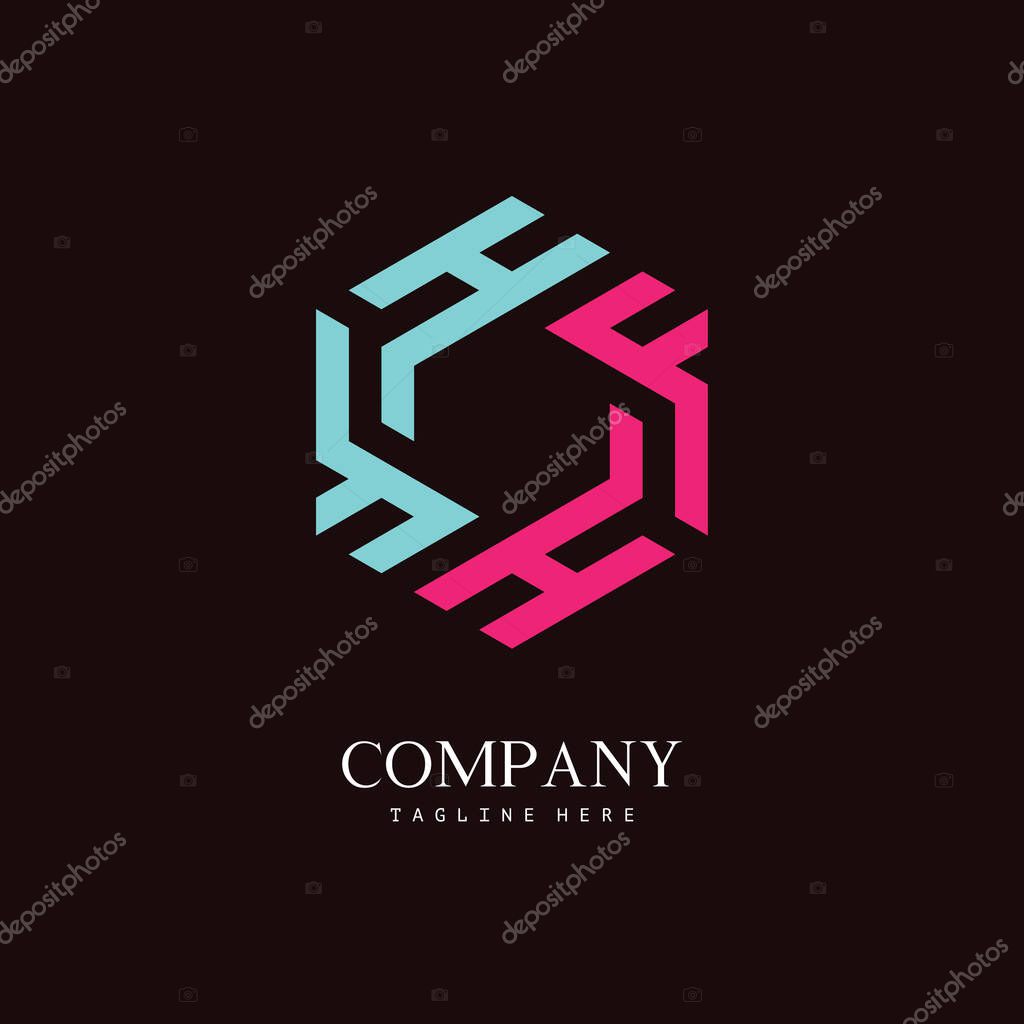 A unique, hexagon-shaped monogram logo with the initial letter F and H. Suitable for various businesses.
