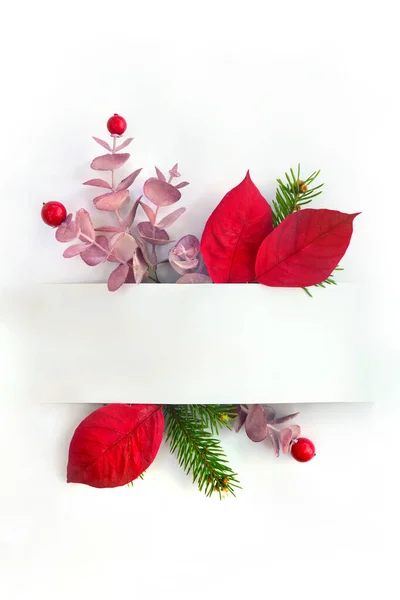 Weihnachtsdekoration Blume Aus Rotem Weihnachtsstern Zweig Weihnachtsbaum Roten Beeren Und — Stockfoto