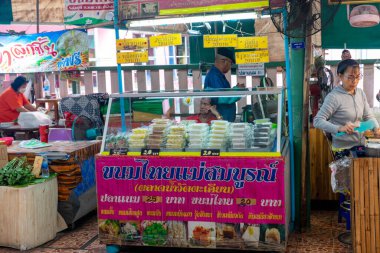 Floating Market, Nonthaburi-Thailand December 25, 2023 Floating Market, Local Food, Traditionally, Wat Takhian in Nonthaburi, Thailand