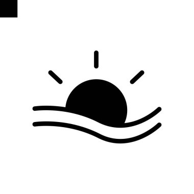 Güneş ve deniz suyu ikonu katı biçim vektörü