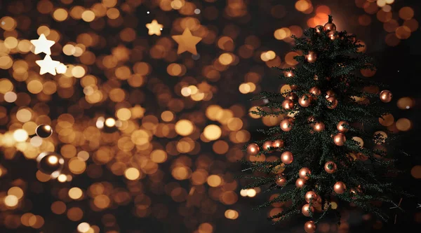 带有松树和装饰品的圣诞背景 — 图库照片