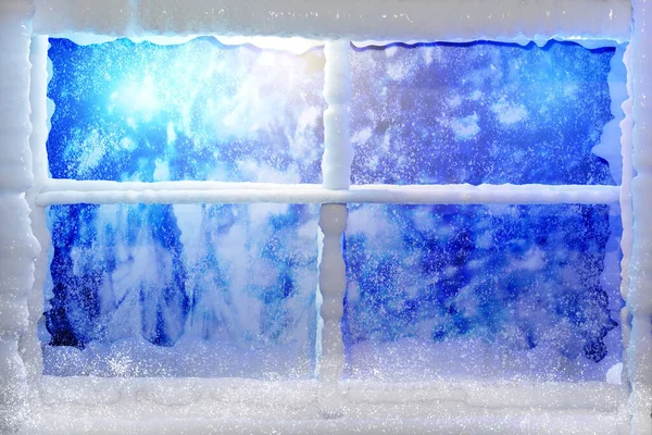 Donmuş Noel Kış Penceresi Düşen Kar Lekesi Boyutlu Resimleme — Stok fotoğraf