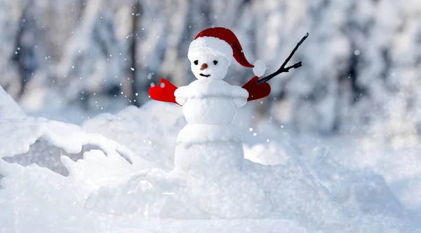 Sneeuwman Met Kerstmuts Sneeuw Weergave Illustratie — Stockfoto
