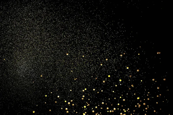 黒色に輝く金色の粒子を持つ抽象的な背景 3Dレンダリング図 — ストック写真