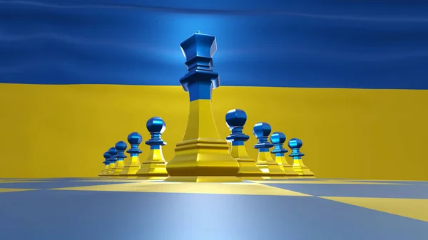 Шаховий Король Пішак Шаховій Дошці Кольорами Українського Прапора Концепція Лідерства — стокове фото