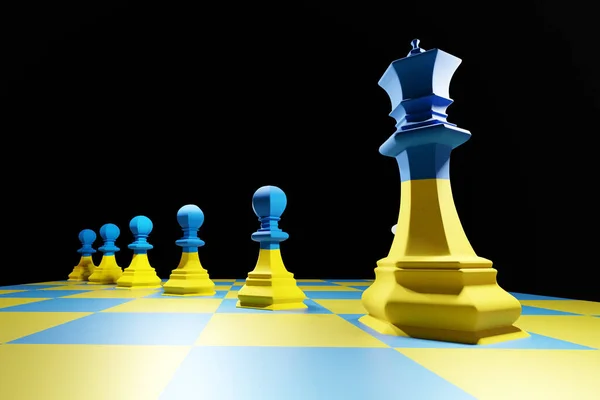 Шаховий Король Пішак Шаховій Дошці Кольорами Українського Прапора Концепція Лідерства — стокове фото