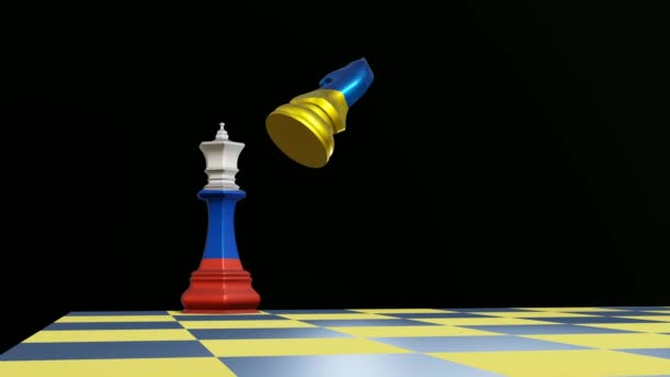Checkmate Chess Game Ukraine Flag Knight Russia Flag Chess King — Vídeo de Stock