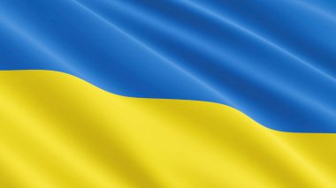 Ukrayna bayrağı rüzgarda dalgalanıyor. 3 Boyutlu resimleme.