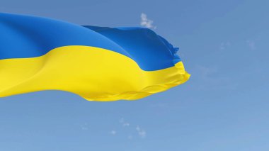 Ukrayna bayrağı rüzgarda dalgalanıyor. 3 Boyutlu resimleme.