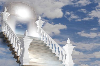 Cennetin kapısı. Cennete giden merdivenler. 3 Boyutlu resimleme.