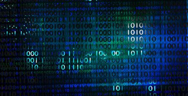 İkili kod arka planı. Büyük veri ve yapay zeka kavramı. Dijital teknoloji. 3 Boyutlu resimleme.