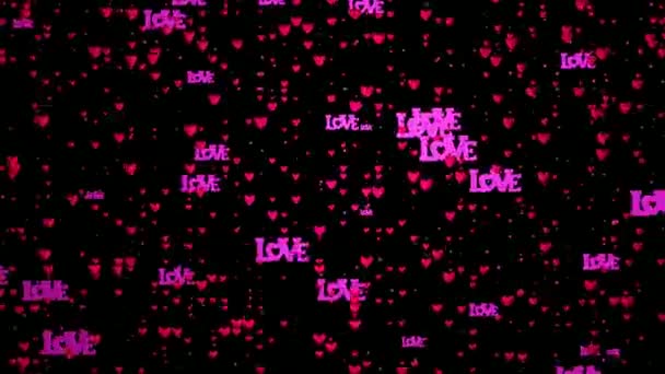 Láska Pozadí Spoustou Červených Srdcí Létání Textové Lásky Valentýn Nebo — Stock video