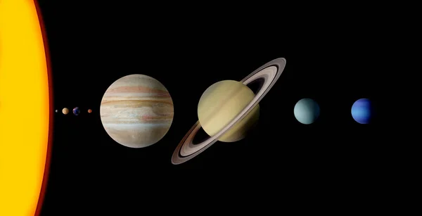 Güneş Venüs Dünya Mars Jüpiter Satürn Uranüs Gibi Gezegenlerle Birlikte — Stok fotoğraf