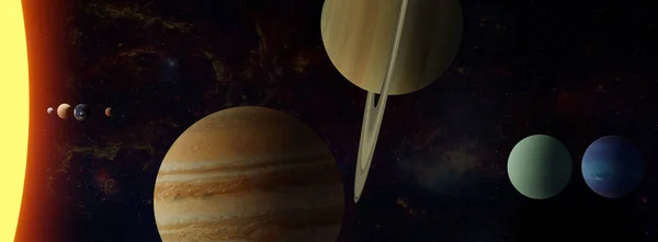 太阳系发展到真正的规模拥有八颗行星的太阳 天王星和海王星 美国航天局提供的要素 — 图库照片