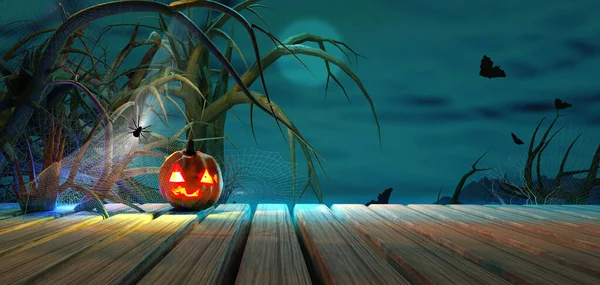 Halloween Background Halloween Pumpkin Night Forest — Stock Photo, Image