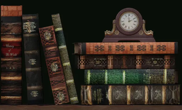 bir raf üzerinde eski kitaplar.