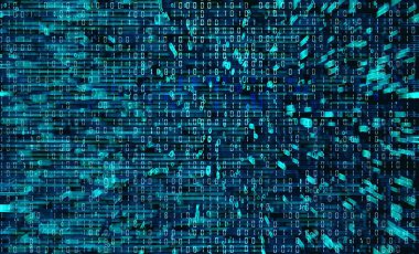 Soyut ikili kod arka planı. Ekranda çift sayılar 0 1 gösterimi. Dijital teknoloji, Büyük Veri ve yapay zeka kavramı. 3 Boyutlu resimleme.