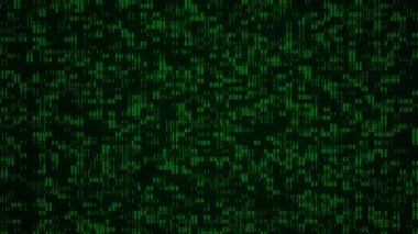 Bilgisayar ikili kod matris arkaplanı. Dijital teknoloji siber uzay ve büyük veri kavramı. Sıfır numara ve bir döngü animasyonu. Yeşil elektronik parmaklar ekranda görünüyor. 4K video canlandırmalı 3d.