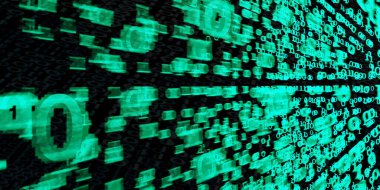 Soyut yeşil kod arka planı. Dijital teknoloji, büyük veri ve siber uzay deseni. 3 Boyutlu resimleme.