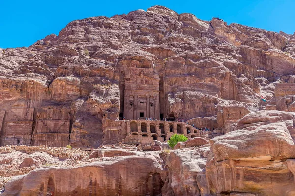 Uitzicht Een Rotswand Koninklijke Graven Oude Stad Petra Jordanië Zomer — Stockfoto
