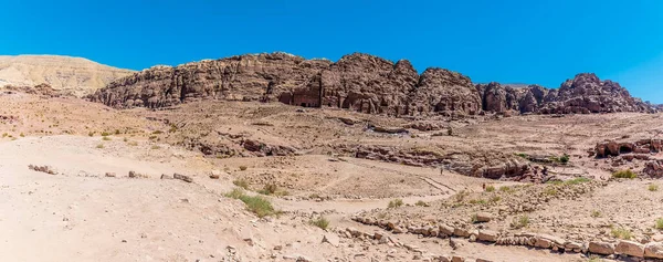 Pohled Panorama Přes Údolí Starobylém Městě Petra Jordánsko Létě — Stock fotografie